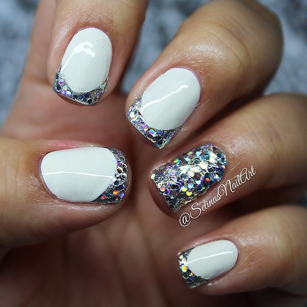White Glitter Tip Nails
 50 Most Beautiful Glitter French Tip Nail Art Design Ideas