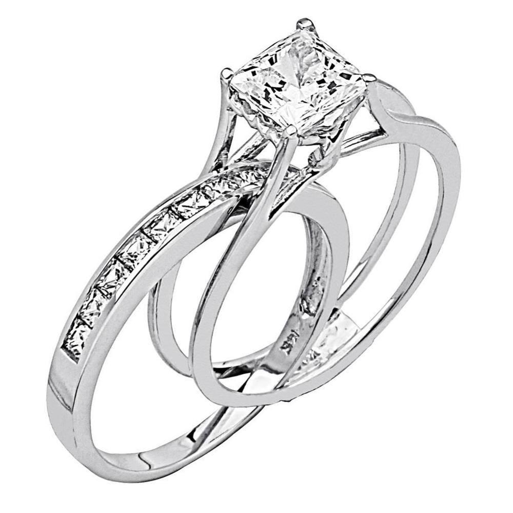 White Gold Wedding Rings
 2 Ct Princess Cut 2 Piece Engagement Wedding Ring Band Set