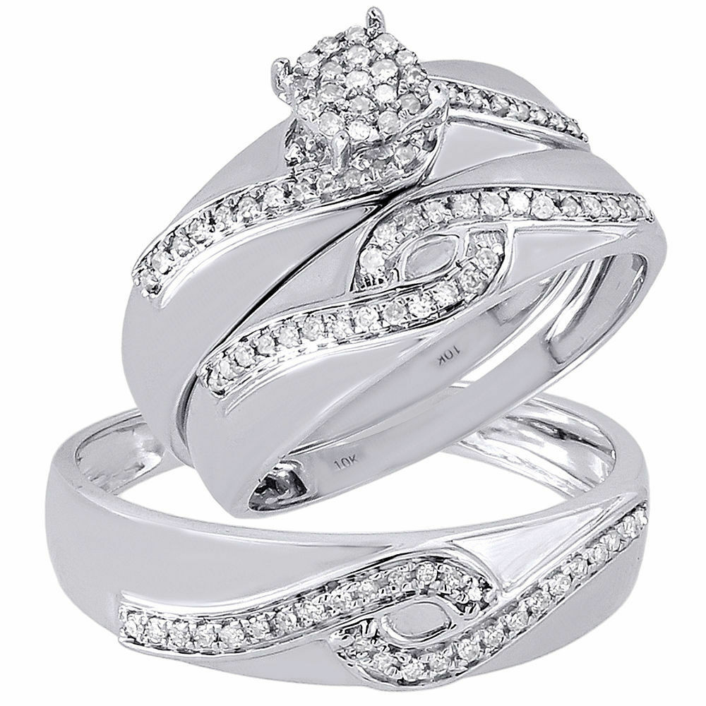White Gold Wedding Rings
 Diamond Trio Set 10K White Gold La s Engagement Ring