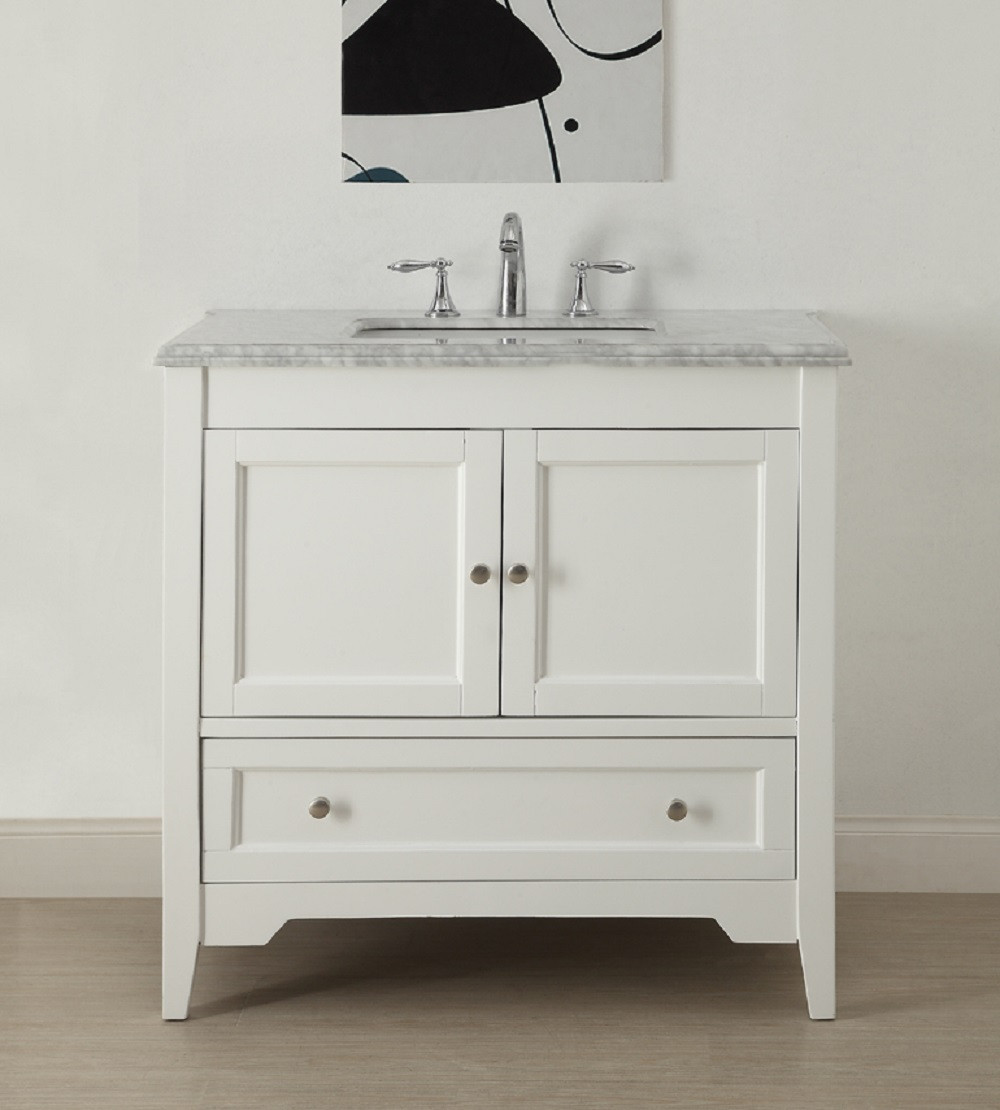 White Shaker Bathroom Cabinets
 36 inch White Shaker Bathroom Vanity with Carrara Marble