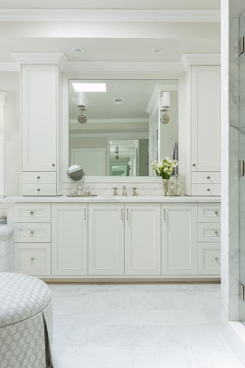 White Shaker Bathroom Cabinets
 White Shaker Vanity Cabinets with Satin Nickel Hardware