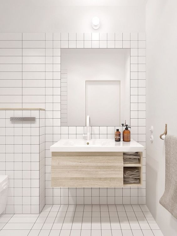 White Tile Bathroom Floor
 Using square tiles in the bathroom Norse White Design Blog