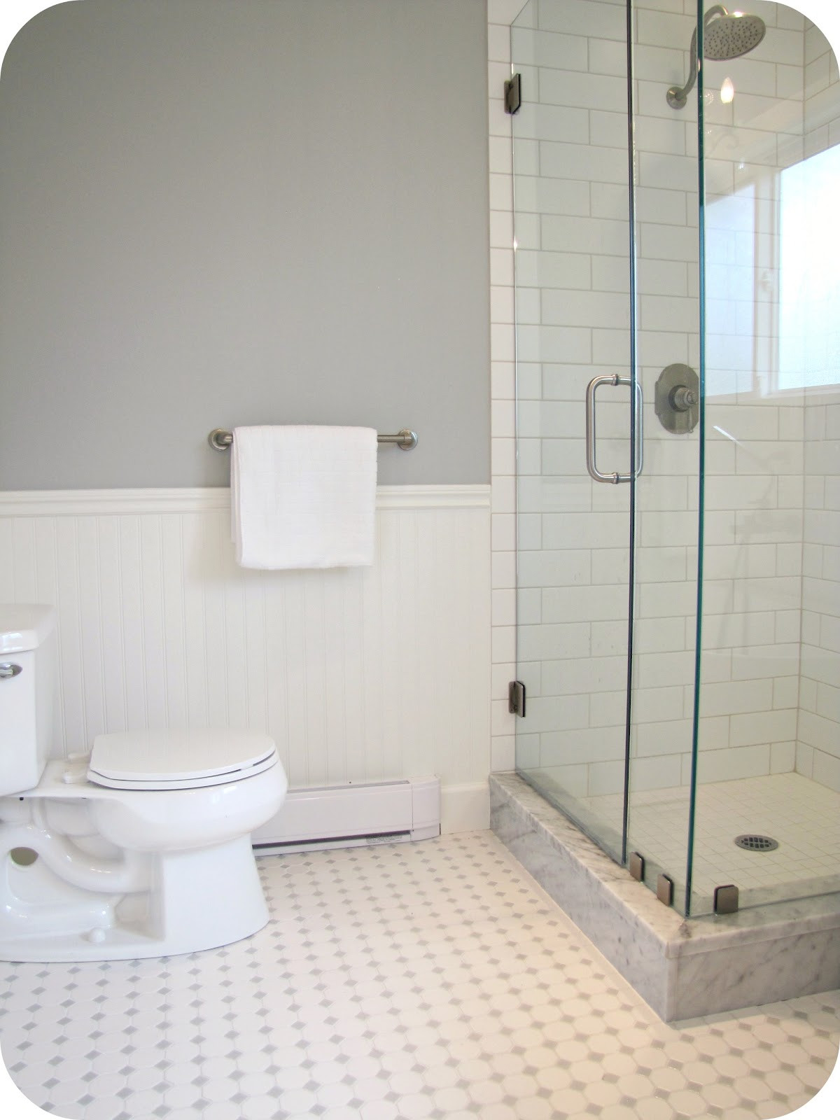 White Tile Bathroom Floor
 My House of Giggles White and Grey Bathroom Renovation