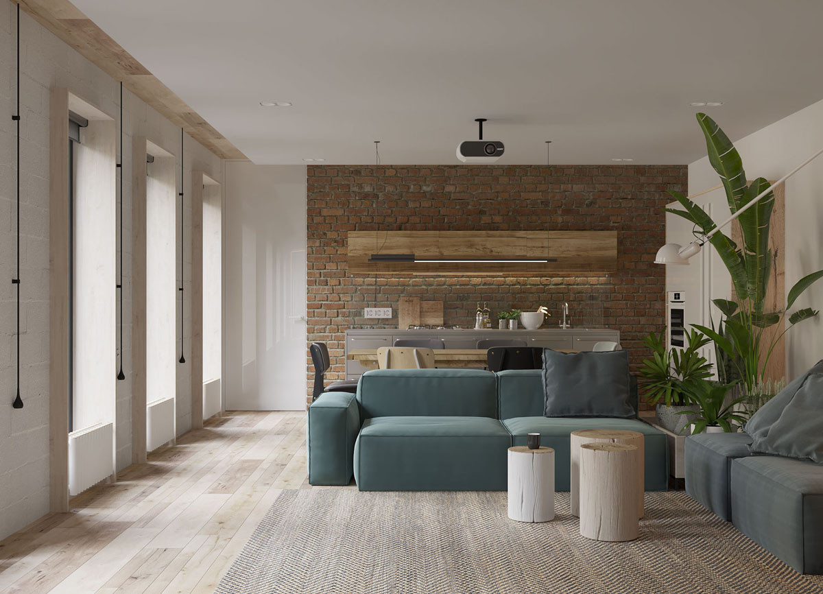 White Walls Living Room
 White Walls and Exposed Brick Go Minimalist in This Couple