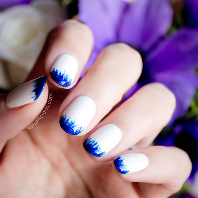 White Wedding Nails
 white and blue wedding nails SoNailicious