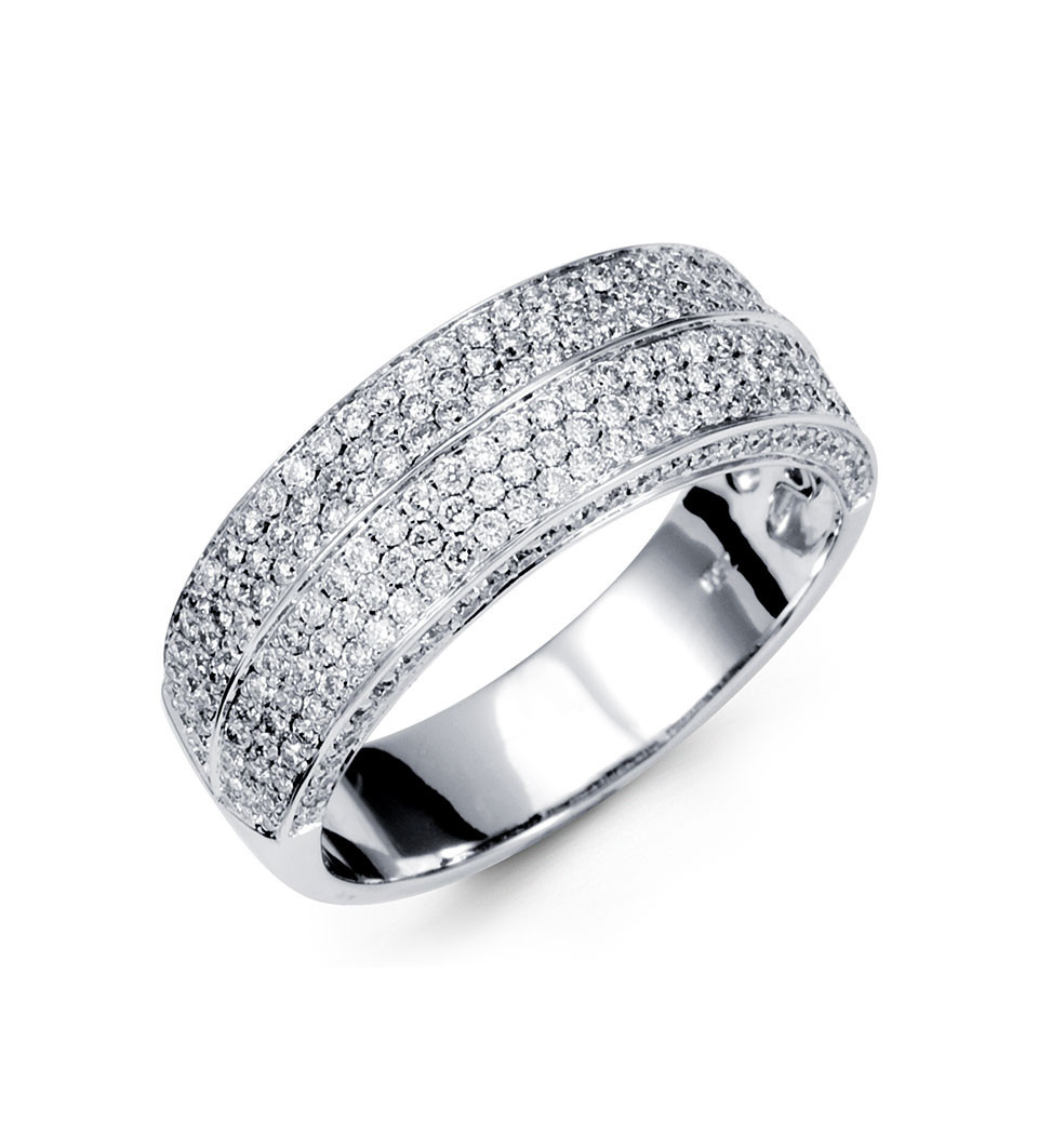 Wide Band Rings With Diamonds
 18K White Gold Right Hand Wide Band Round Diamond Ring Rings