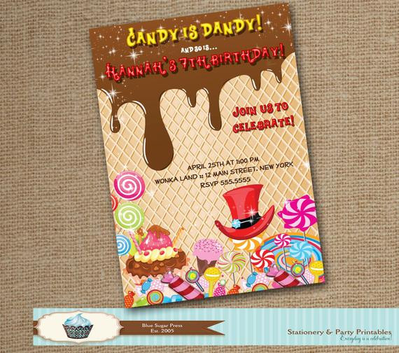 Willy Wonka Birthday Invitations
 Willy Wonka Birthday Party Invitation Willy by Bluesugarpress