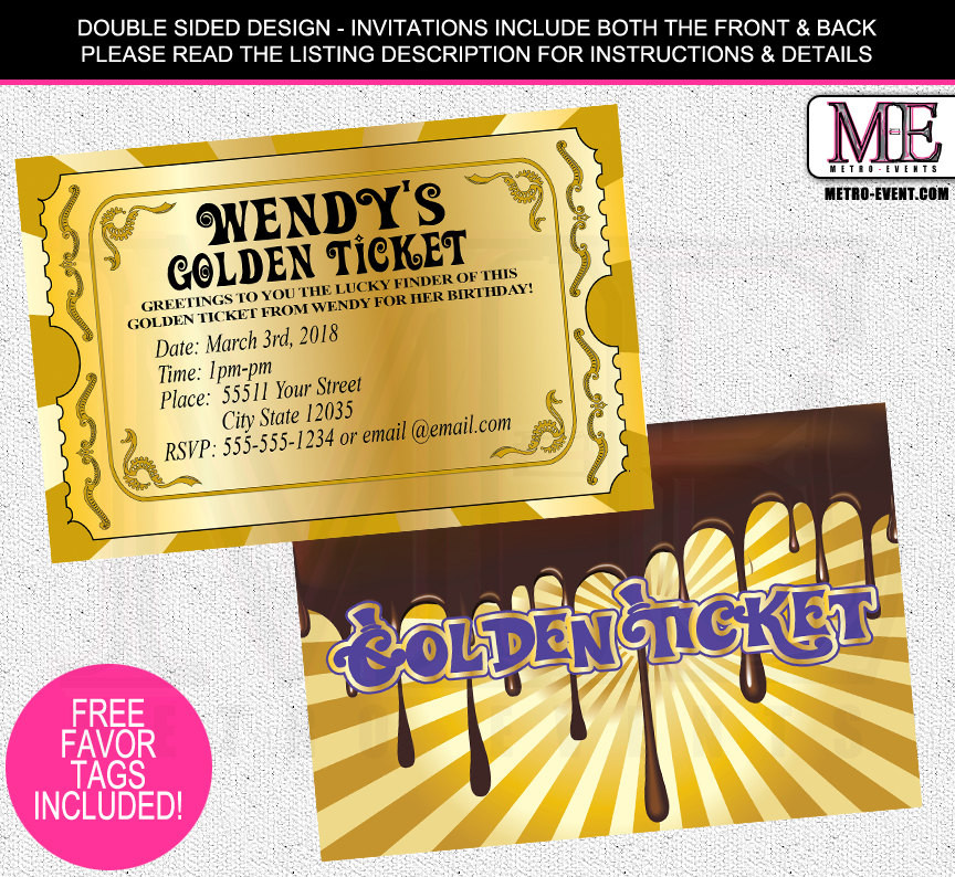 Willy Wonka Birthday Invitations
 Chocolate Factory Invitations Golden Ticket Invitations