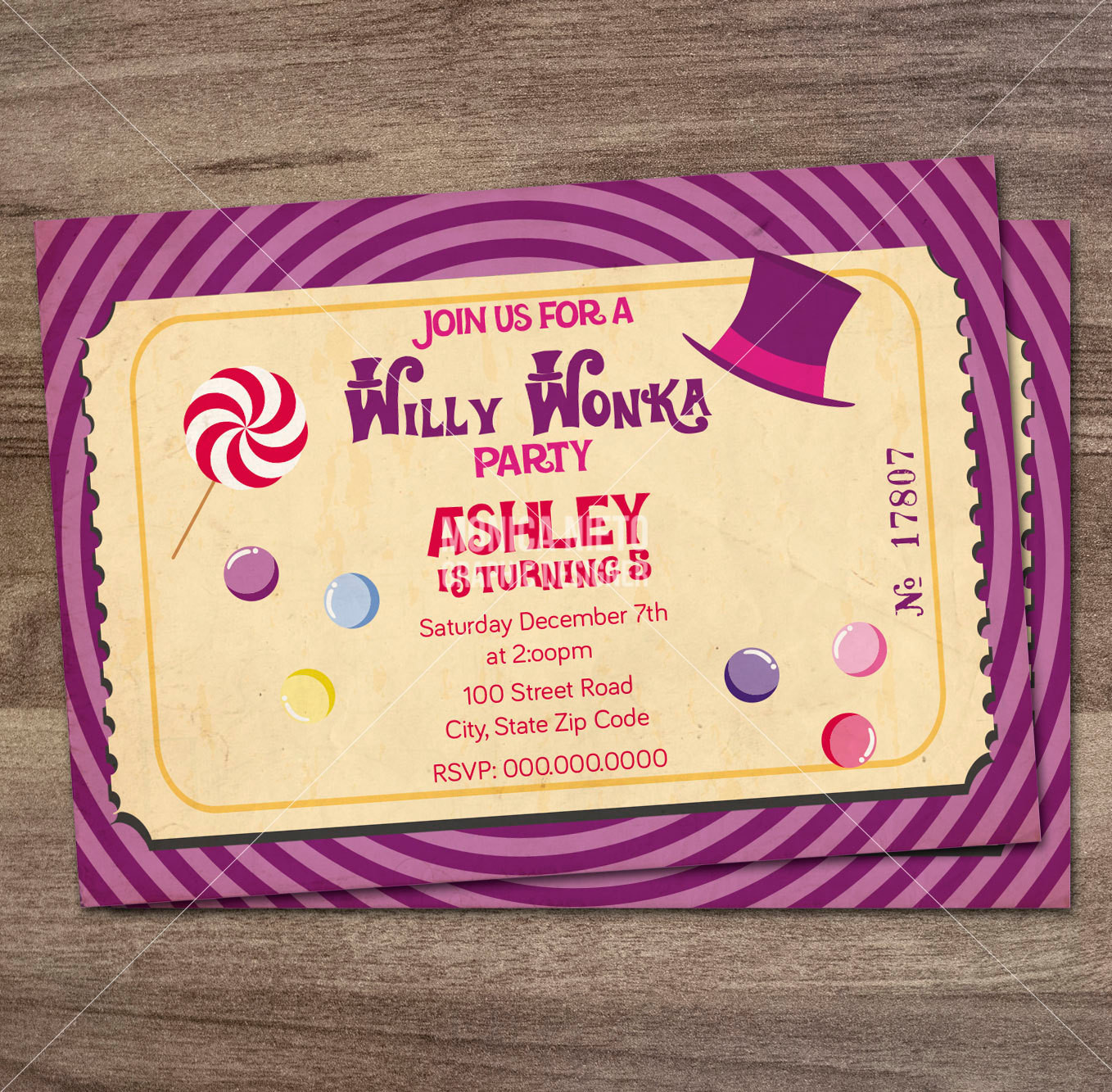 Willy Wonka Birthday Invitations
 Willy Wonka Birthday Party Invitation Charlie and the