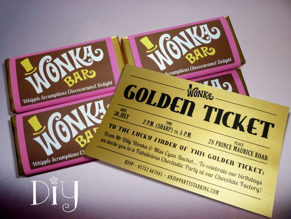 Willy Wonka Birthday Invitations
 Wonka Bar & Golden Ticket invitations Willy Wonka birthday