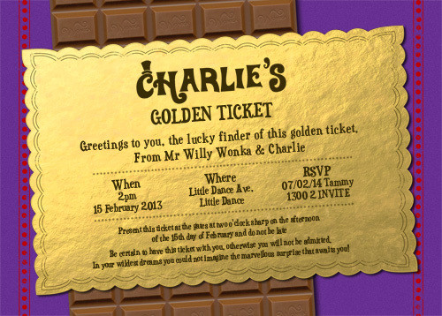 Willy Wonka Birthday Invitations
 Invitations Wonka Golden Ticket