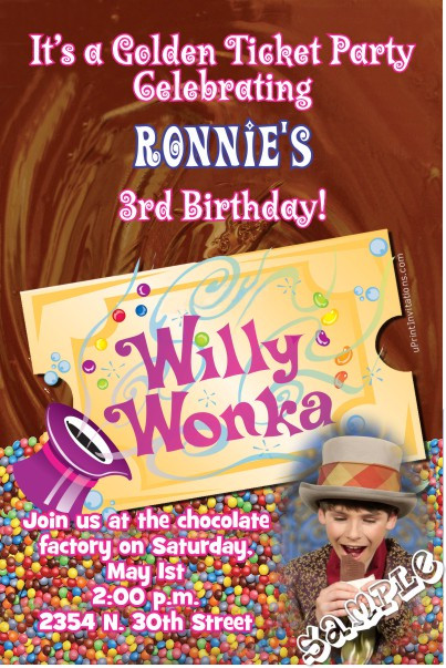 Willy Wonka Birthday Invitations
 Willy Wonka Birthday Invitation