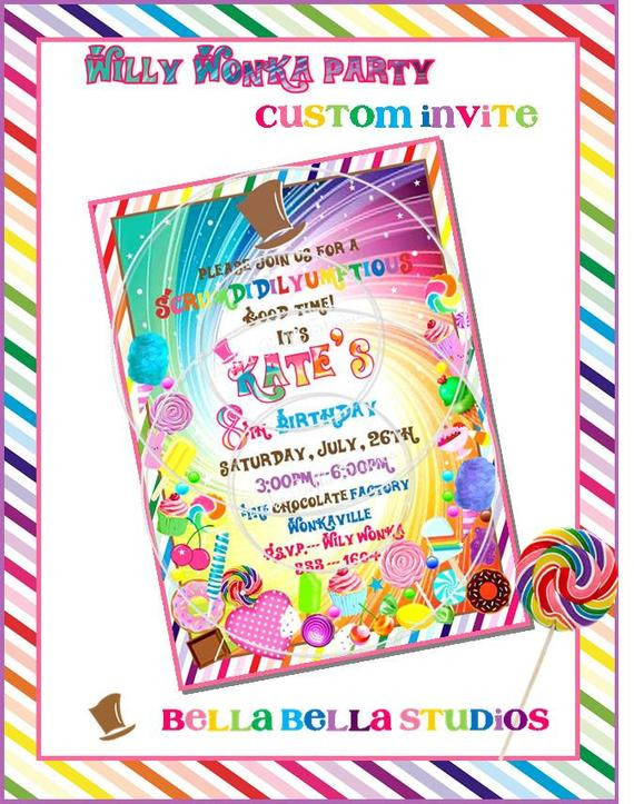 Willy Wonka Birthday Invitations
 WILLY WONKA Inspired Custom INVITATION diy by