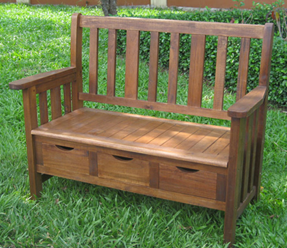 Wood Storage Bench With Drawers
 3 drawer Acacia Bench with Arms Traditional