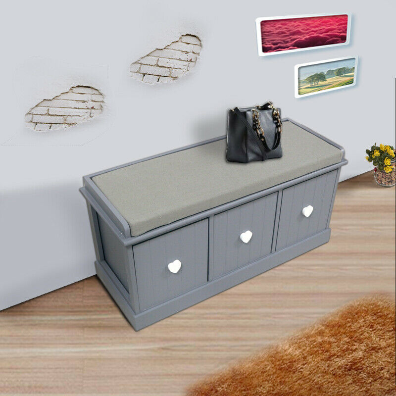 Wood Storage Bench With Drawers
 Wooden Shoe Storage Bench Cushion Seat Pad with 3 Drawers