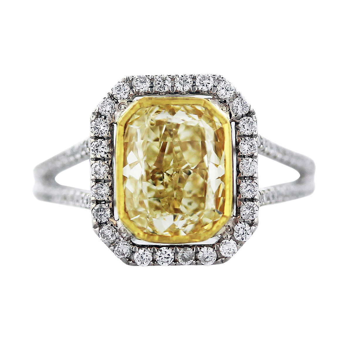 Yellow Diamond Rings
 Cushion Cut Fancy Yellow Diamond Engagement Ring in 18K