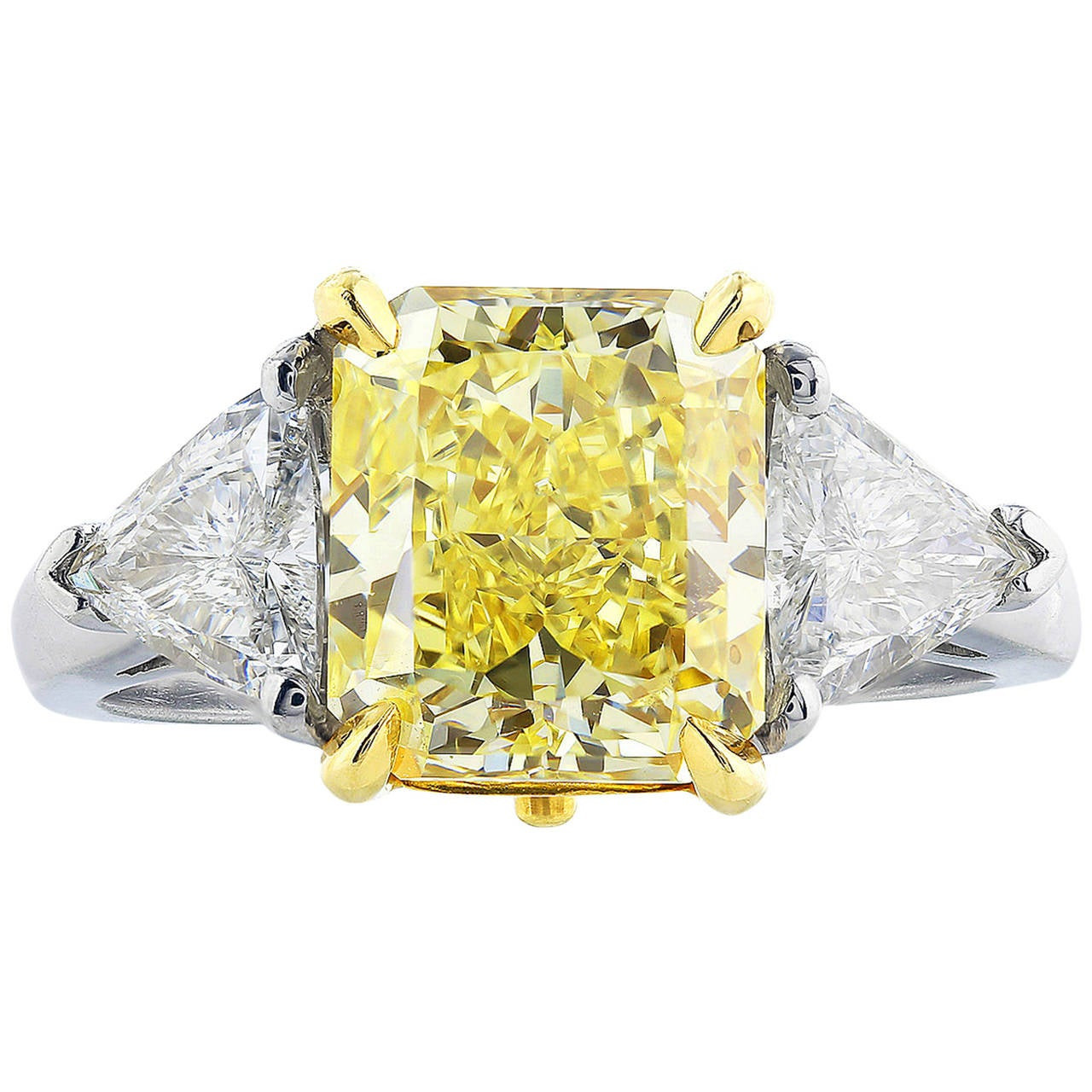 Yellow Diamond Rings
 3 01 Carat Radiant Fancy Yellow Diamond Ring For Sale at
