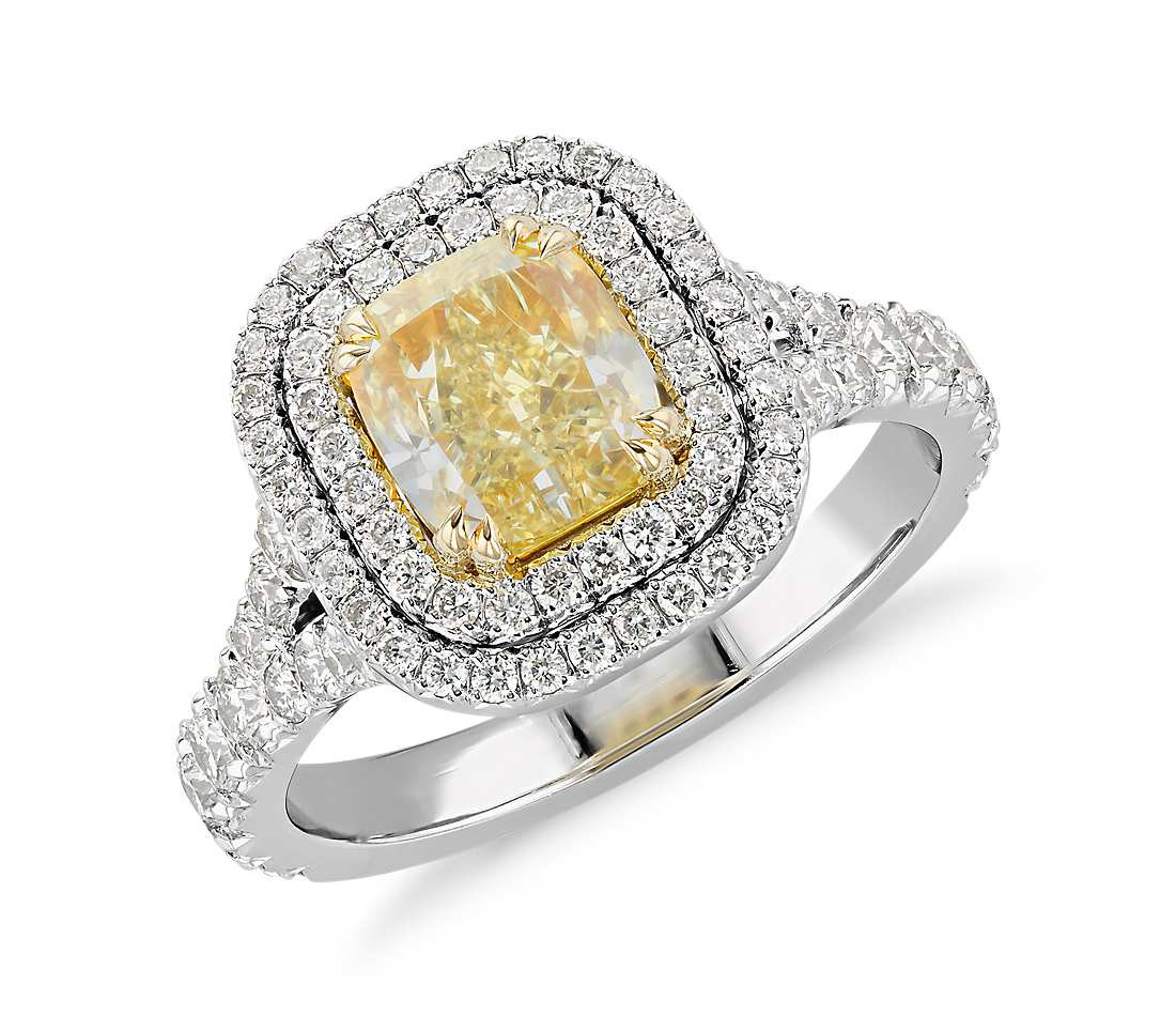 Yellow Diamond Rings
 Fancy Intense Yellow Cushion Cut Diamond Ring in Platinum