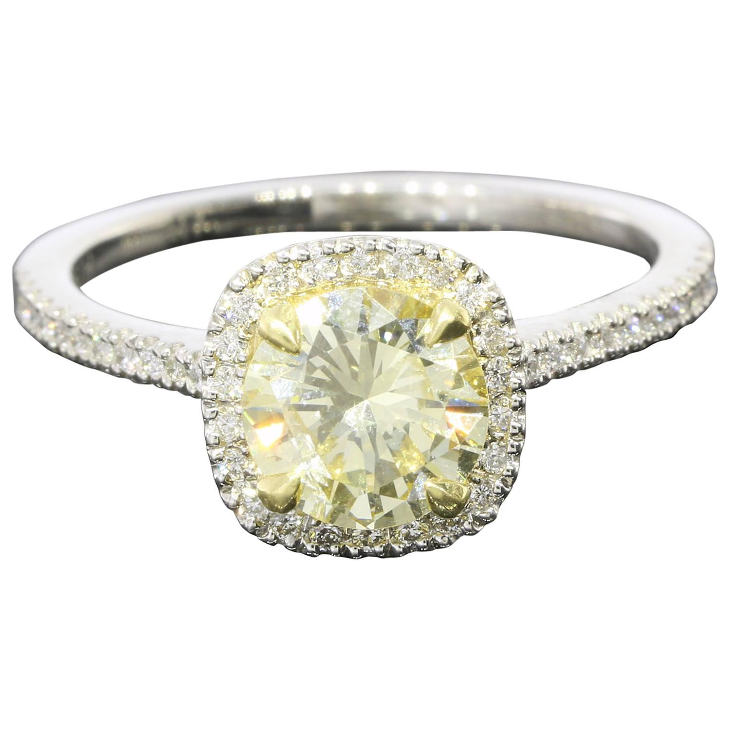 Yellow Diamond Rings
 Fancy Light Yellow Canary Diamond gold platinum Halo Ring