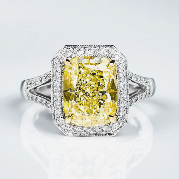 Yellow Diamond Rings
 Fancy Light Yellow Diamond Ring Cushion 4 15 carat VS2