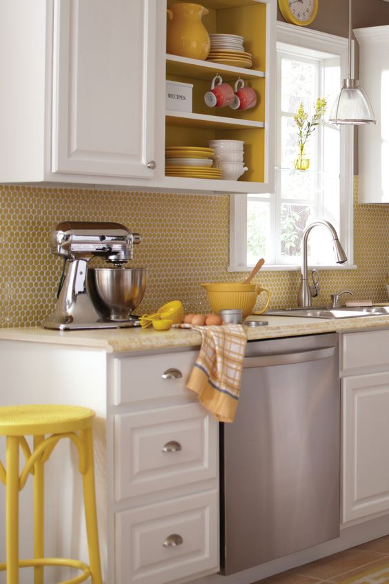 Yellow Kitchen Backsplash
 28 Creative Penny Tiles Ideas For Kitchens DigsDigs
