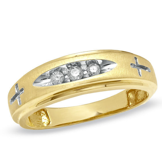 Zales Mens Wedding Rings
 Men s 1 10 CT T W Diamond Cross Wedding Band in 14K Gold
