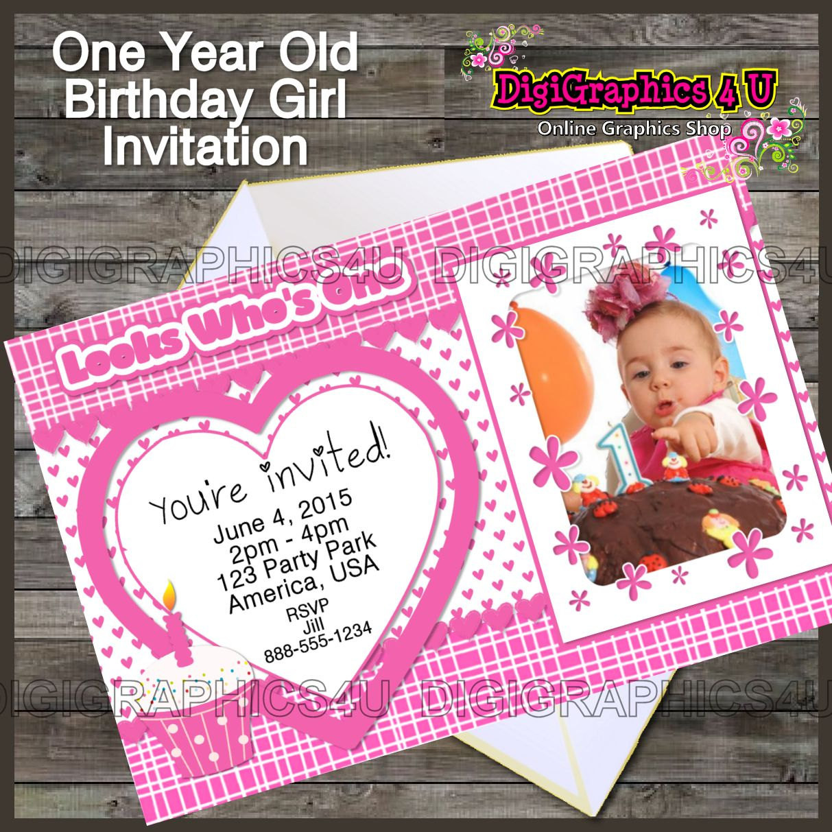 1 Year Old Birthday Invitations
 e Year Old Birthday Girl Printable Birthday Invitation