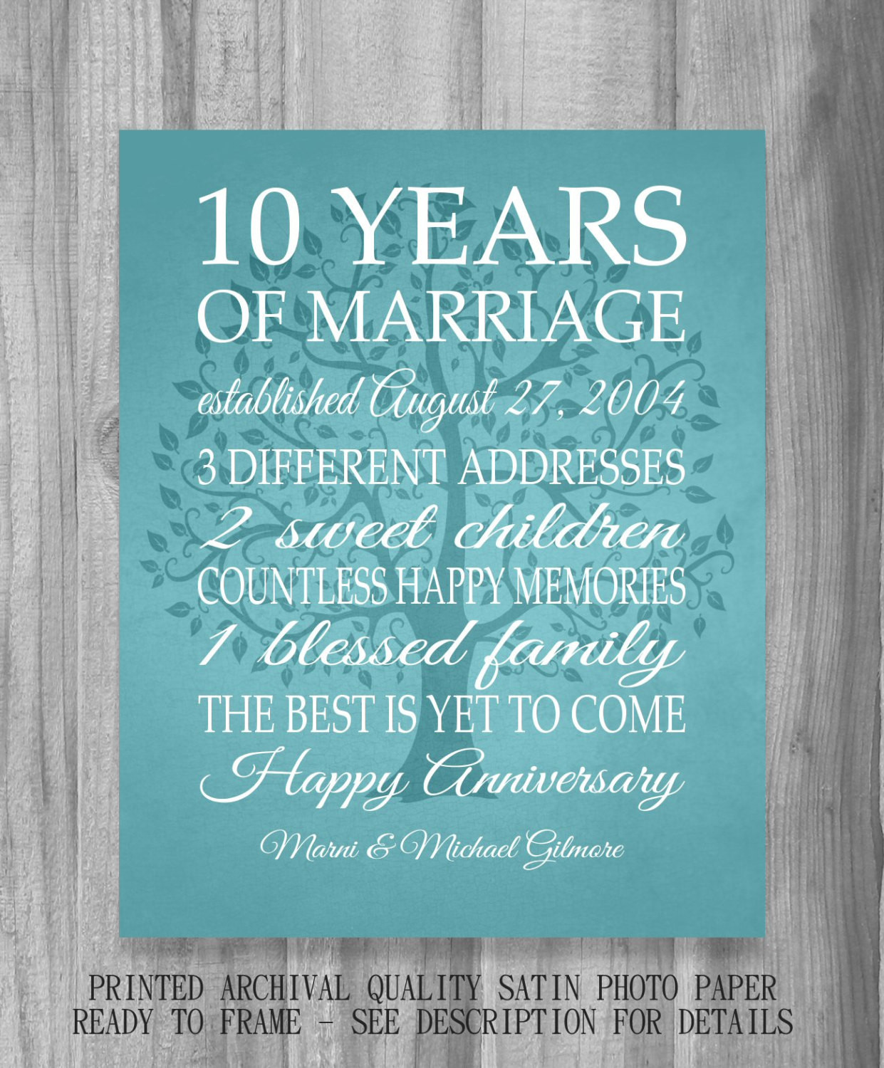 10 Year Wedding Anniversary Quotes
 10 Year Anniversary Gift Print Wedding Anniversary