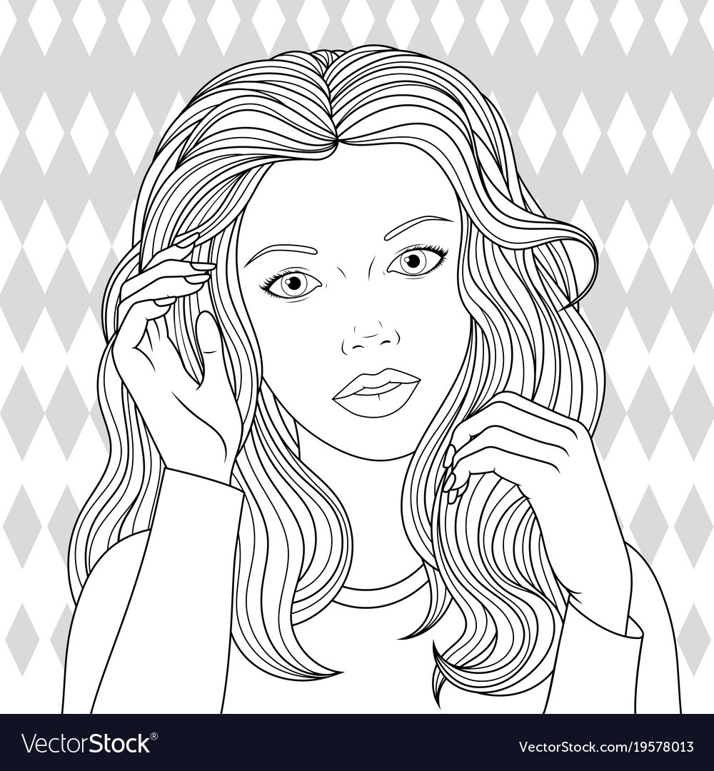 1000 Coloring Pages For Girls
 Beautiful girl coloring pages Royalty Free Vector Image