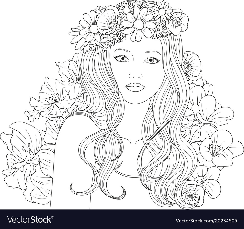 1000 Coloring Pages For Girls
 Beautiful girl coloring pages Royalty Free Vector Image