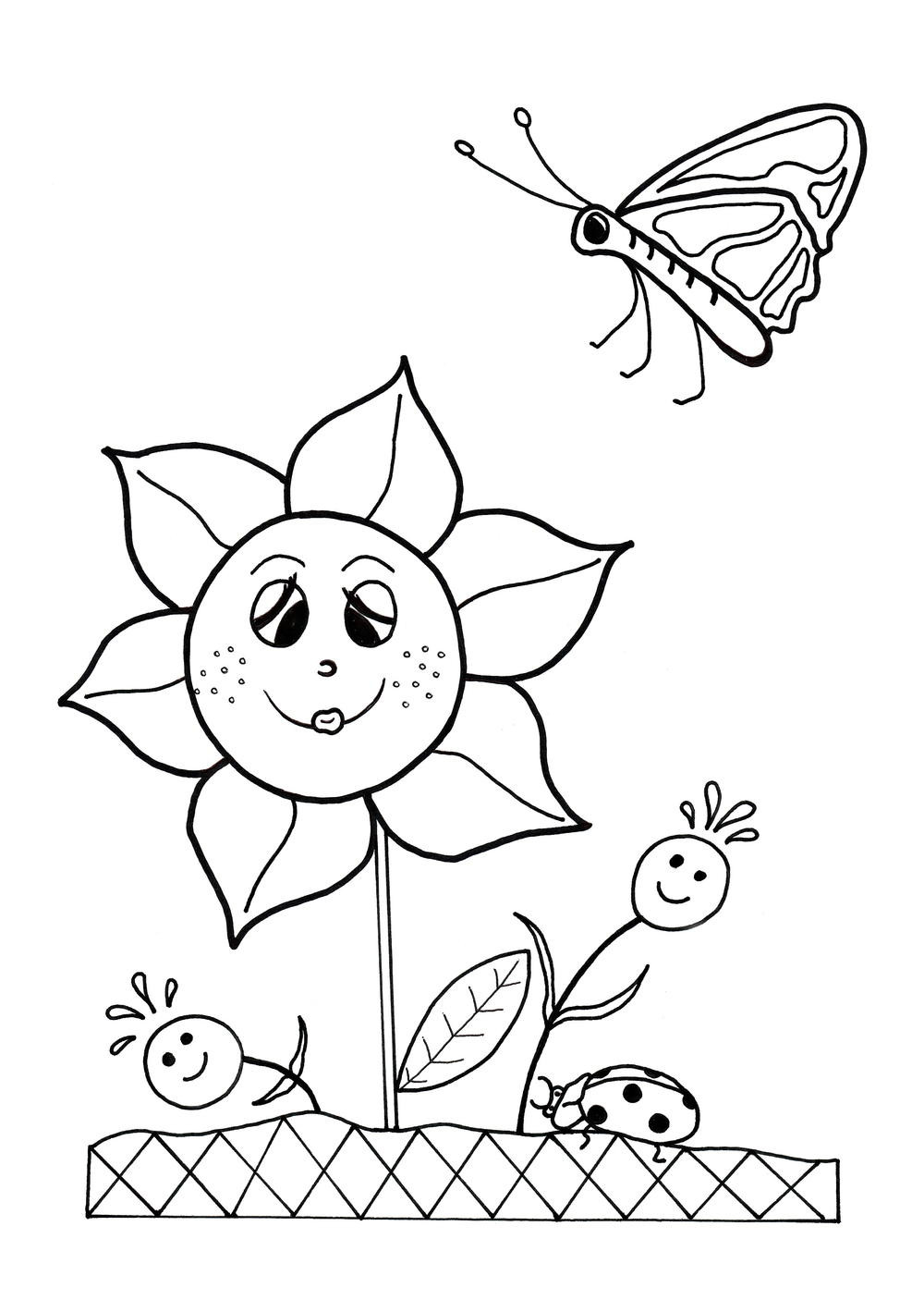 1000 Coloring Pages For Girls
 Dancing Flowers Spring Coloring Sheet