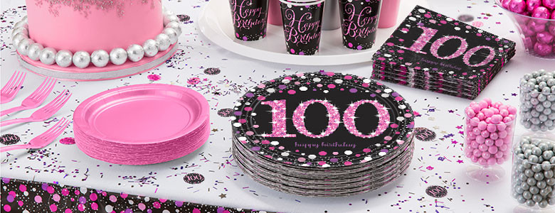 100th Birthday Decorations
 Pink Celebration 100th Birthday Party Supplies