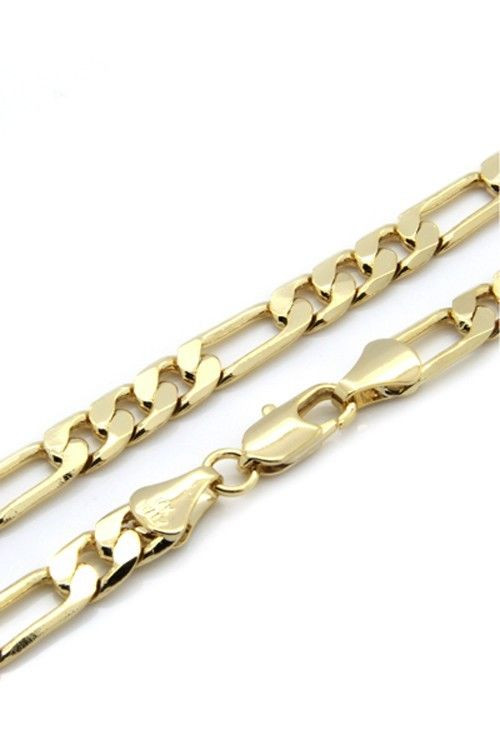 14k Gold Chain Necklace
 Mens 14k Gold Plated 5mm Italian Figaro Link Chain
