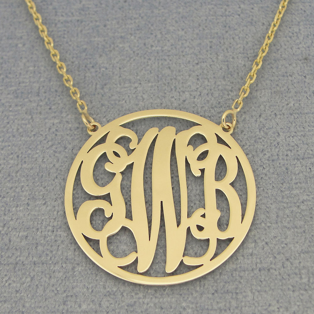 14k Gold Initial Necklace
 Solid 14k Gold 3 Initials Circle Monogram Necklace 1 Inch