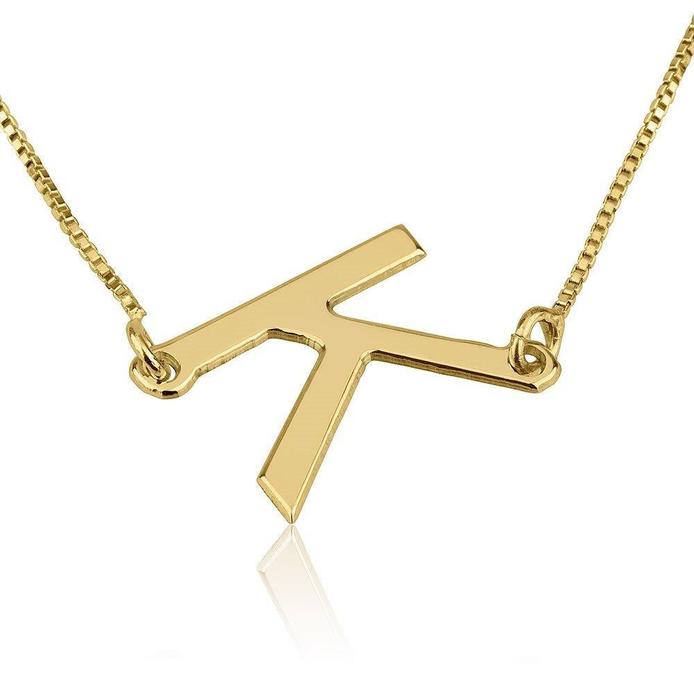 14k Gold Initial Necklace
 Sideways Gold Initial Necklace 14K Gold Initial Necklace