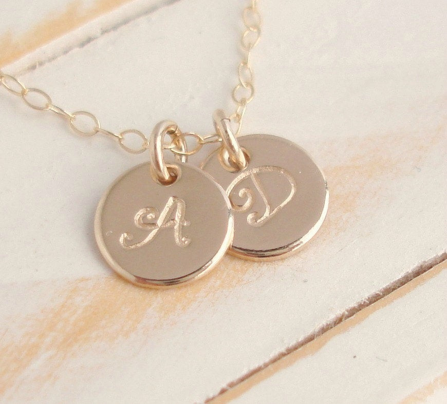 14k Gold Initial Necklace
 Small Initial Disc Necklace 14k Gold filled by