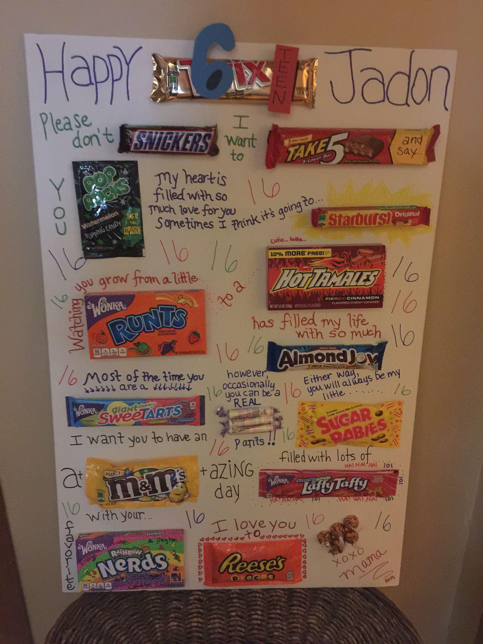 16Th Birthday Gift Ideas For Son
 Here is a candy gram birthday card I made for my son s