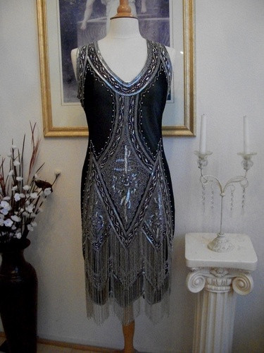 1920's Wedding Gowns
 1920 s Style GREAT GATSBY Black Silver BEADED FLAPPER