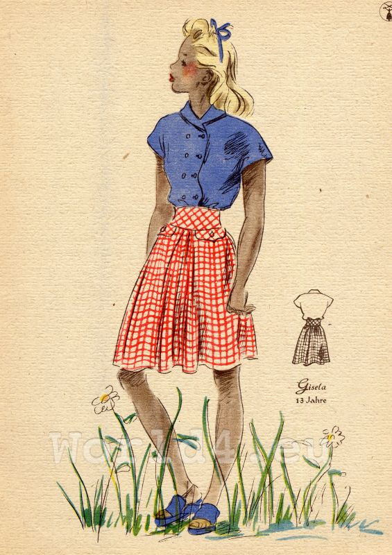 1940S Child Fashion
 Girls Fashion in red blue bination German child