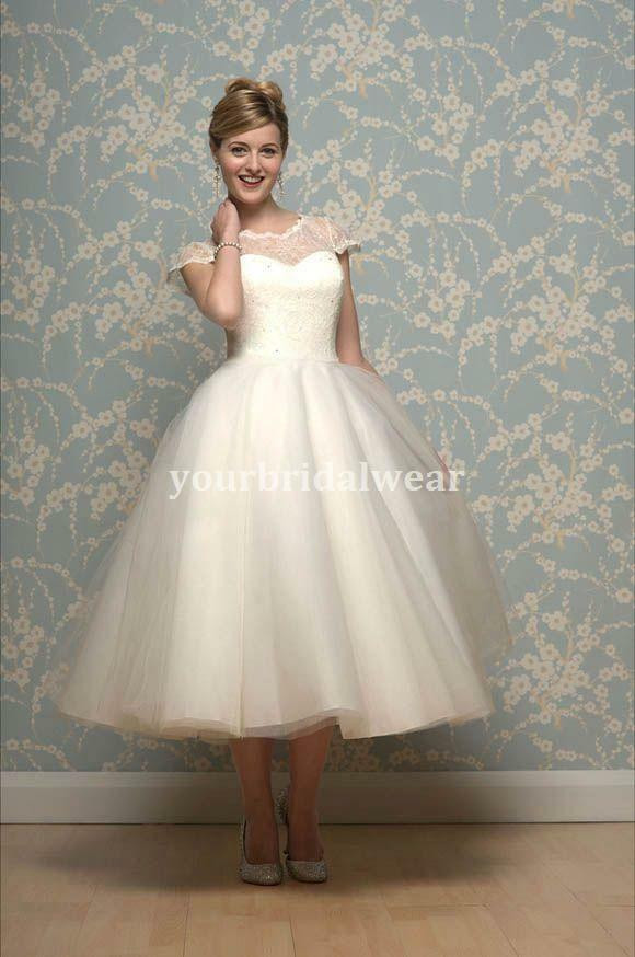 1950s Vintage Wedding Dresses
 UK 50s 60s vintage lace short wedding dress cap sleeve