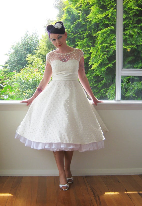 1950s Vintage Wedding Dresses
 1950 s Style Black or White Wedding Dress with Polka Dot