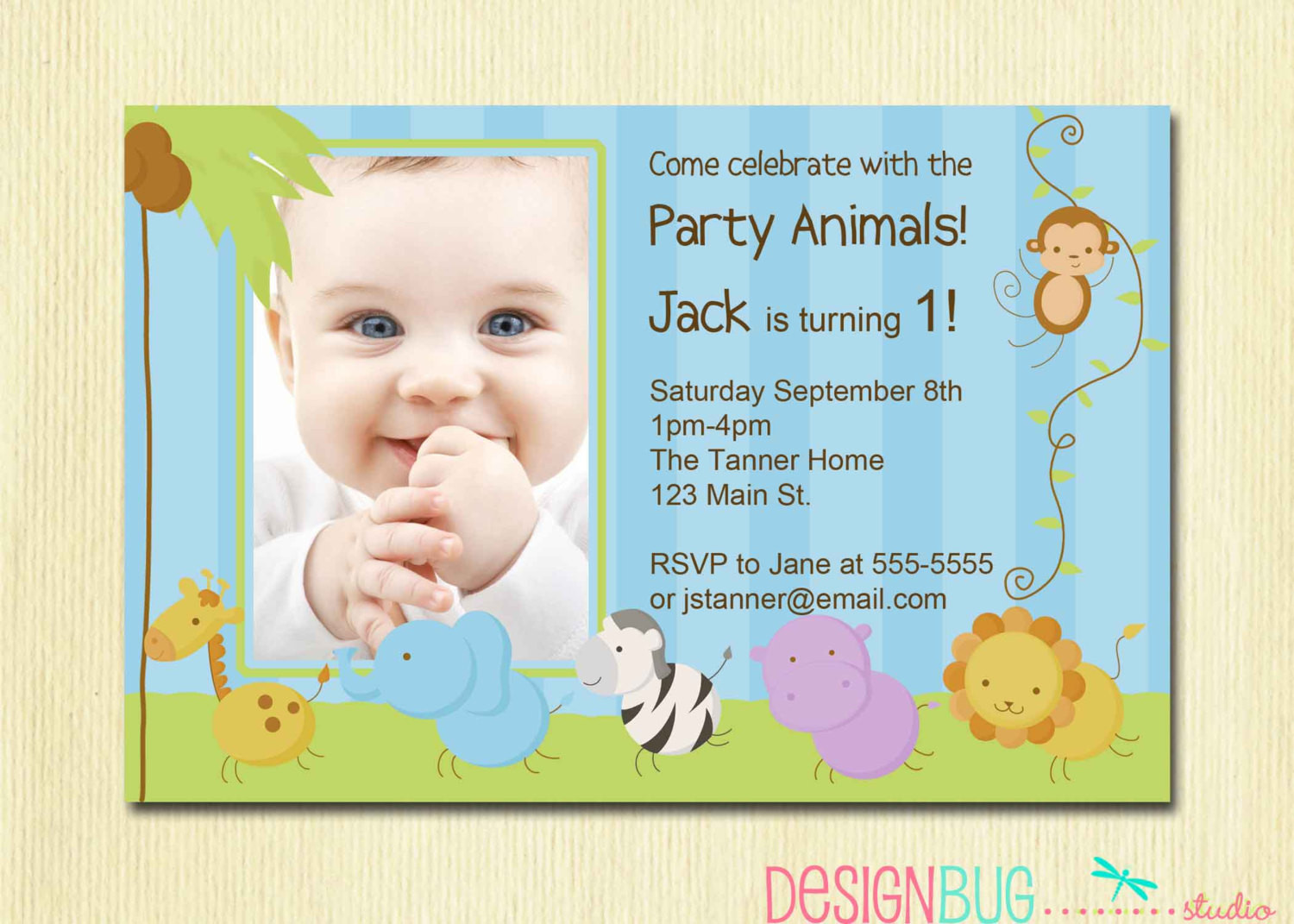 1st Birthday Boy Invitations
 First Birthday Boy Invitation Baby Jungle Safari Party