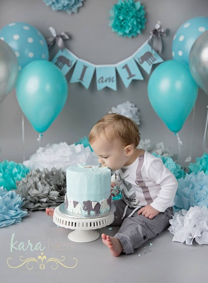 1St Birthday Party Decorations For Baby Boy
 turquoise aqua and gray cake smash
