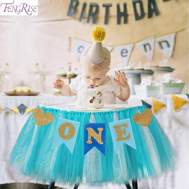 1St Birthday Party Decorations For Baby Boy
 FENGRISE Baby First Birthday Blue Pink Chair Banner ONE