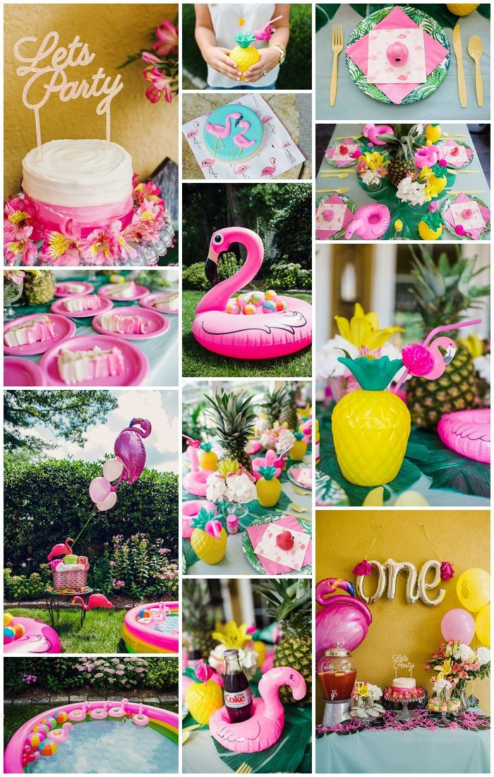 1St Birthday Pool Party Ideas
 First Birthday Party with Flamingo and Pineapple Theme