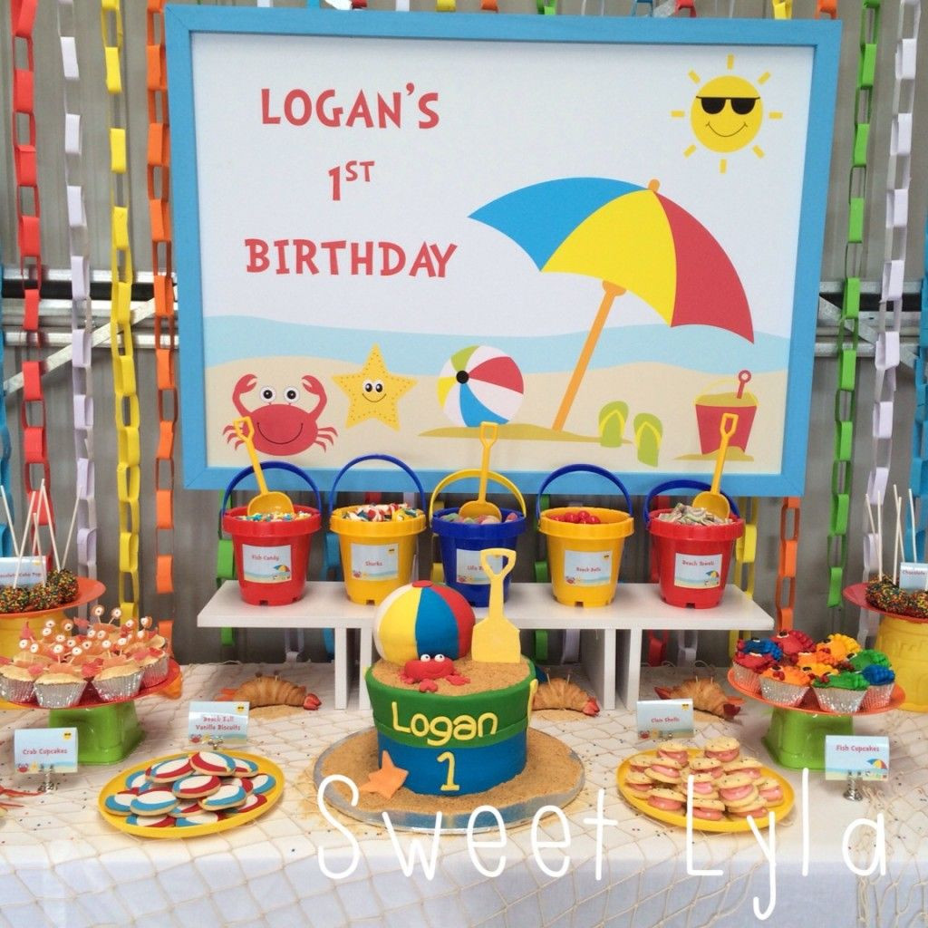 1St Birthday Pool Party Ideas
 Beach themed 1st Birthday party ideas for a cool indoors