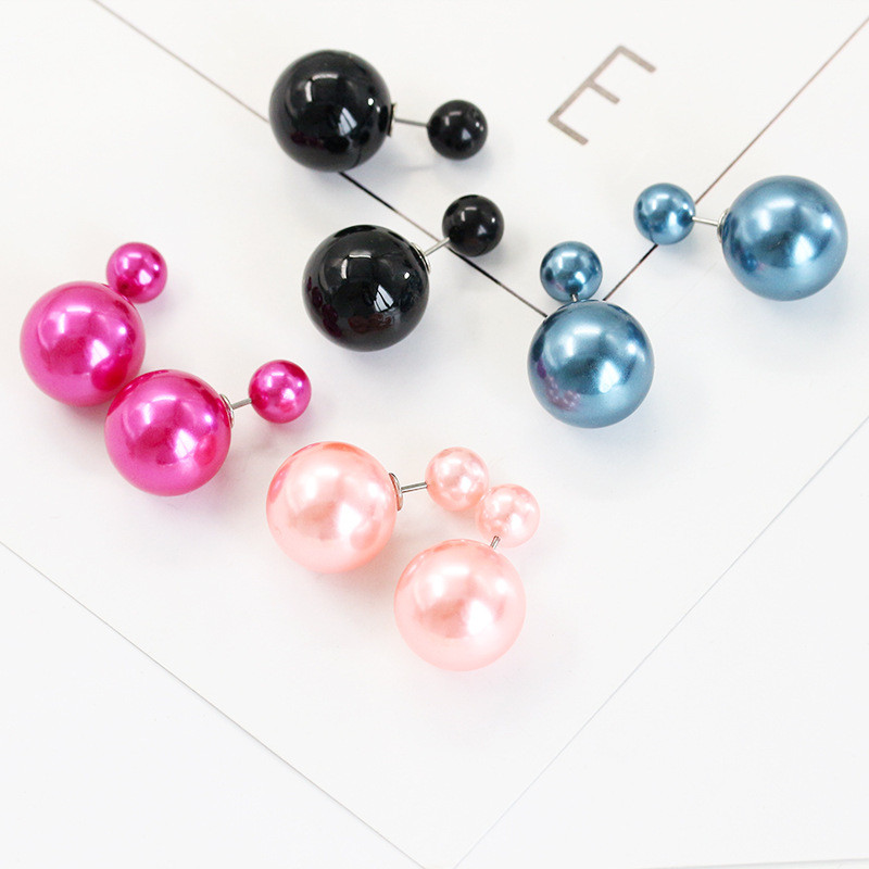 2 Sided Earrings
 Simulated Double Sides Pearl Studs Earrings Colorful Two
