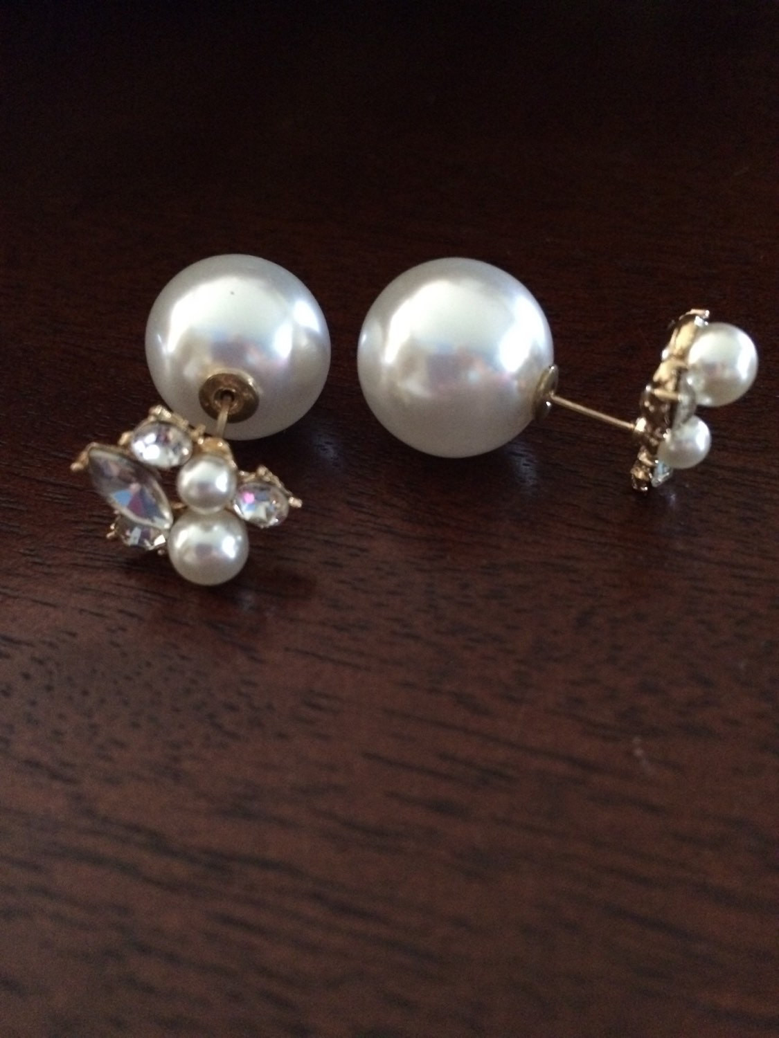 2 Sided Earrings
 Double sided pearl earrings pearl and rhinestone earrings
