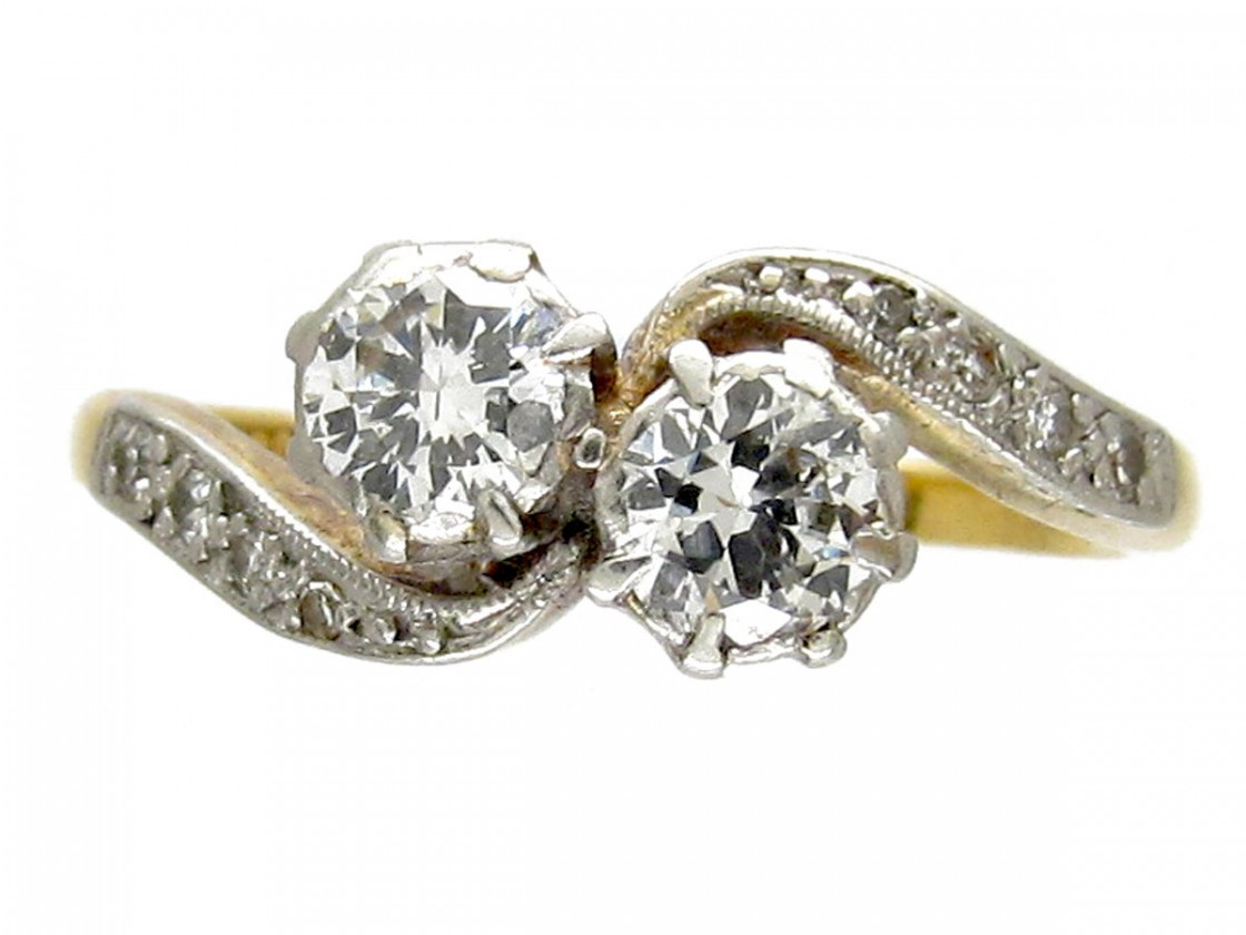 2 Stone Diamond Rings
 Art Nouveau Two Stone Diamond Crossover Ring The Antique