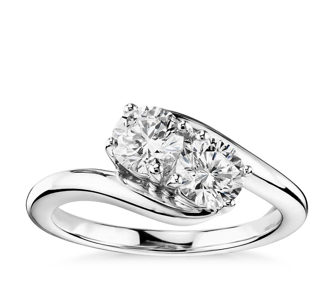 2 Stone Diamond Rings
 Two Stone Solitaire Diamond Ring in 14k White Gold 1 ct
